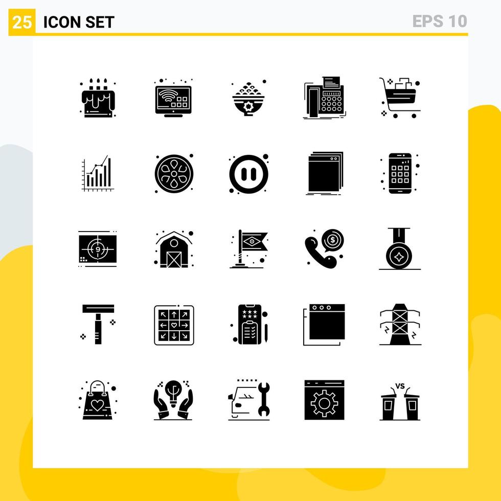 Universal Icon Symbols Group of 25 Modern Solid Glyphs of communication telephone dates message meal Editable Vector Design Elements