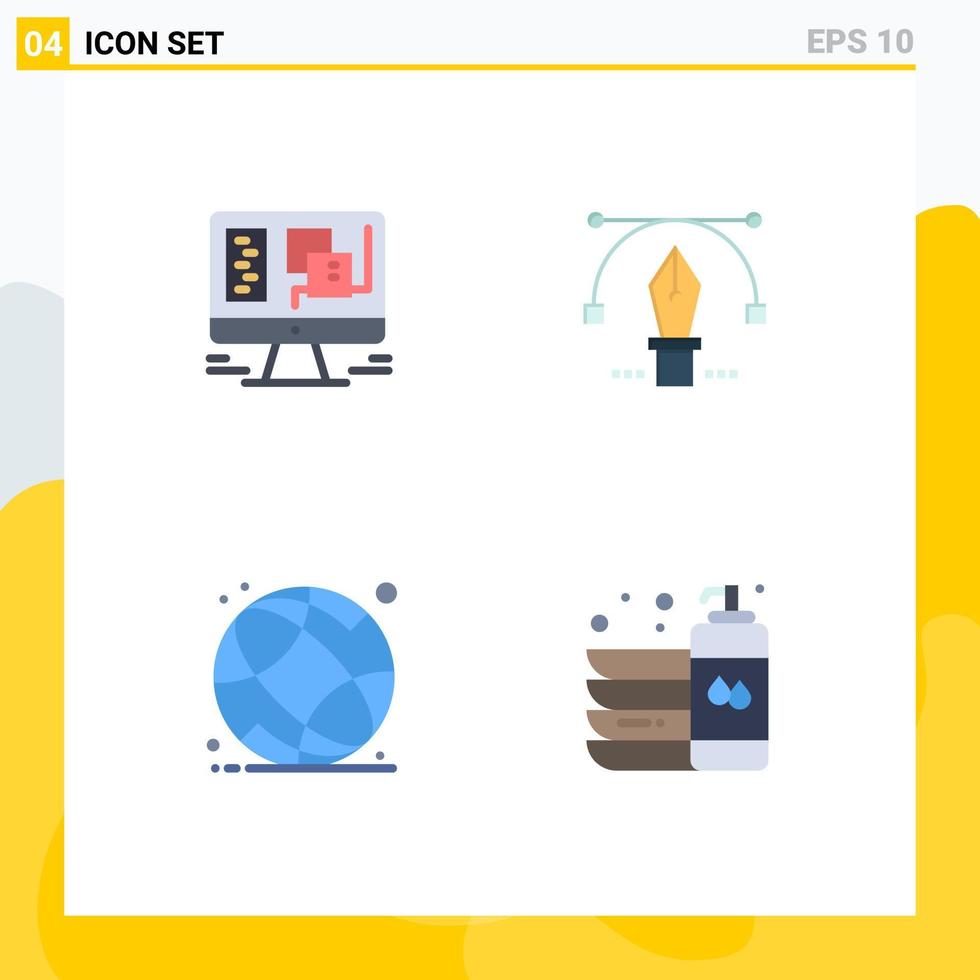 Pack of 4 Modern Flat Icons Signs and Symbols for Web Print Media such as computer education web text school Editable Vector Design Elements