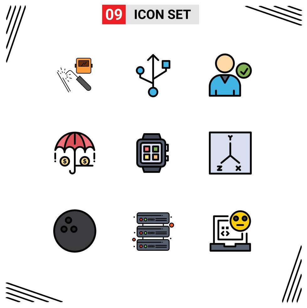 Pack of 9 creative Filledline Flat Colors of watch smart complete home investment Editable Vector Design Elements
