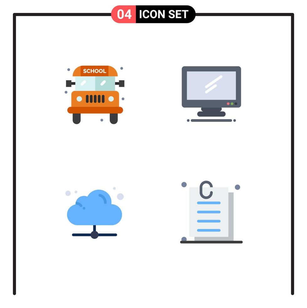 Pictogram Set of 4 Simple Flat Icons of bus technology computer imac online Editable Vector Design Elements