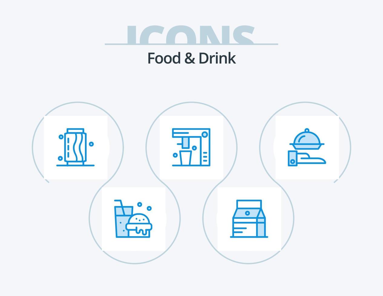 comida y bebida icono azul paquete 5 diseño de iconos. alimento. beber. leche. cafetera. alimento vector