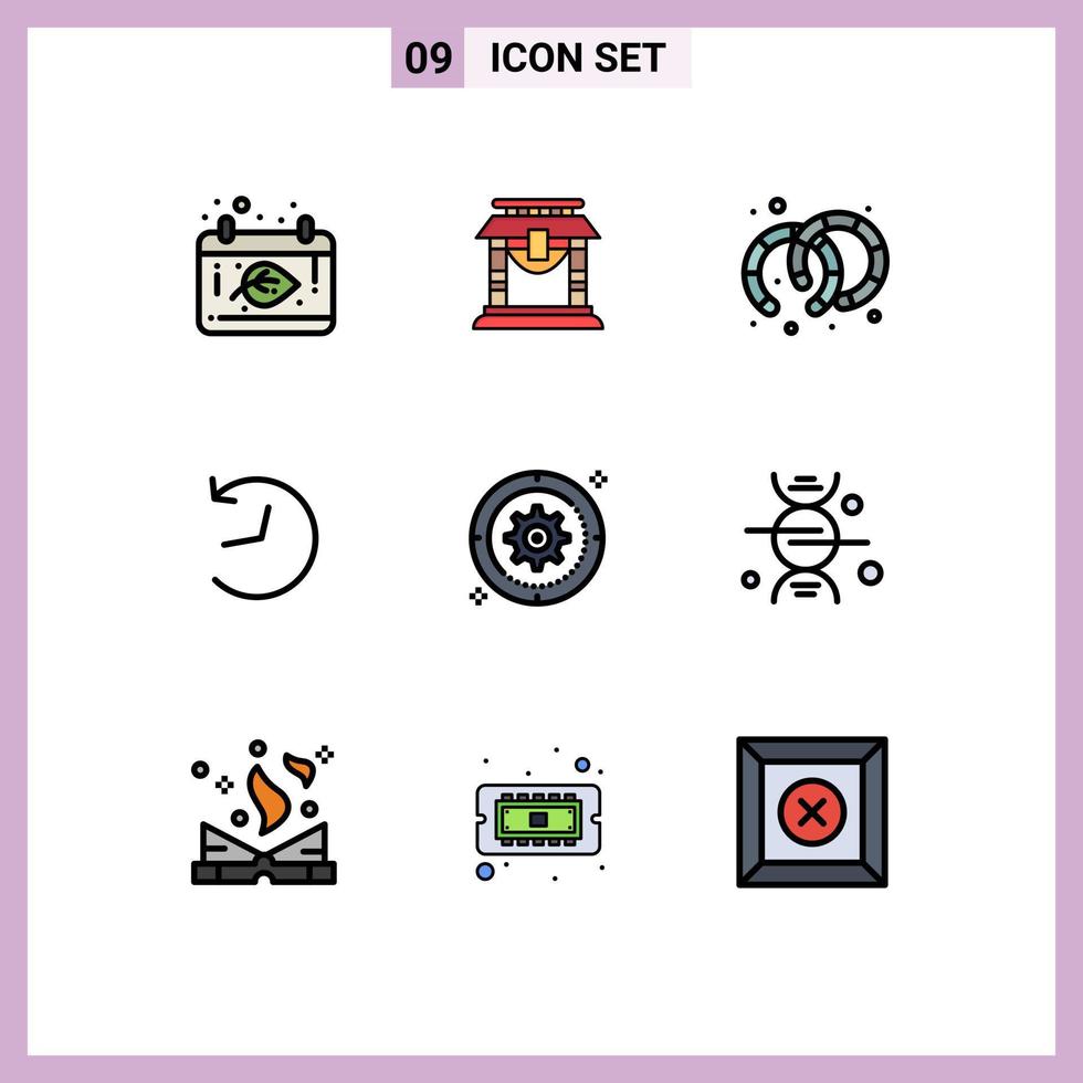 9 Universal Filledline Flat Colors Set for Web and Mobile Applications wheel gear earrings setting logo Editable Vector Design Elements