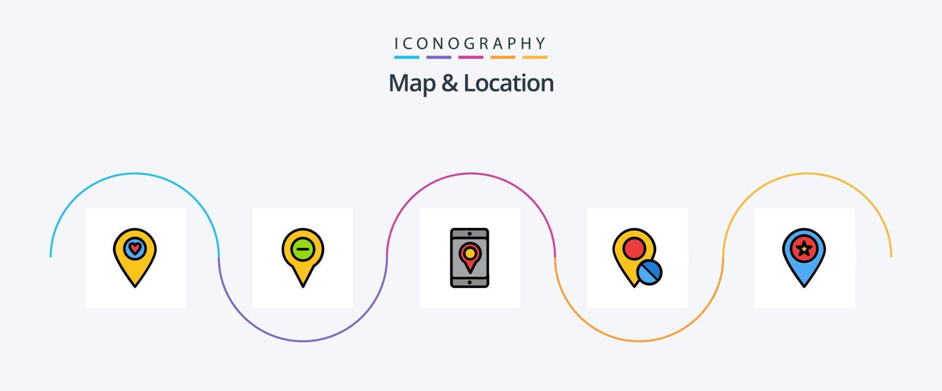 Map and Location Line Filled Flat 5 Icon Pack Including medical. marker. minus. map. location vector