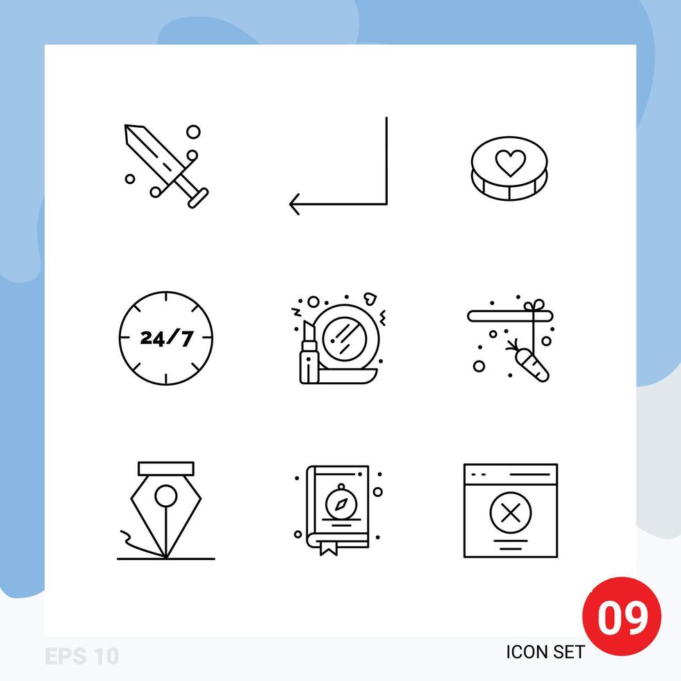 Editable Vector Line Pack of 9 Simple Outlines of make service heart help care Editable Vector Design Elements