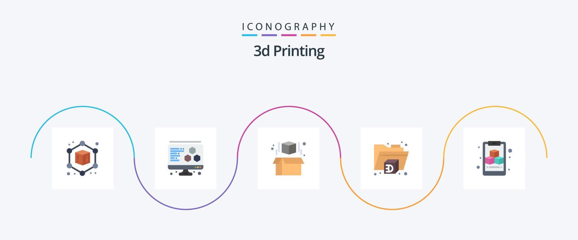 3d Printing Flat 5 Icon Pack Including . cube. model. 3d. folder vector