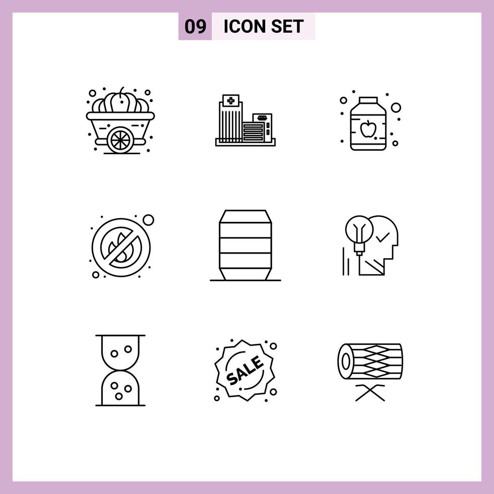Universal Icon Symbols Group of 9 Modern Outlines of fast food beverages office place fire Editable Vector Design Elements