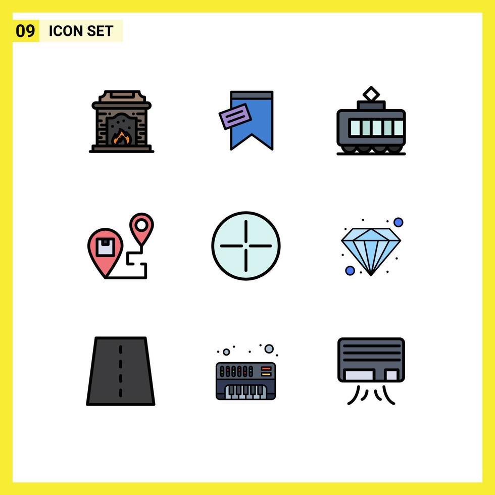 User Interface Pack of 9 Basic Filledline Flat Colors of symbols ancient tramway shipping location Editable Vector Design Elements