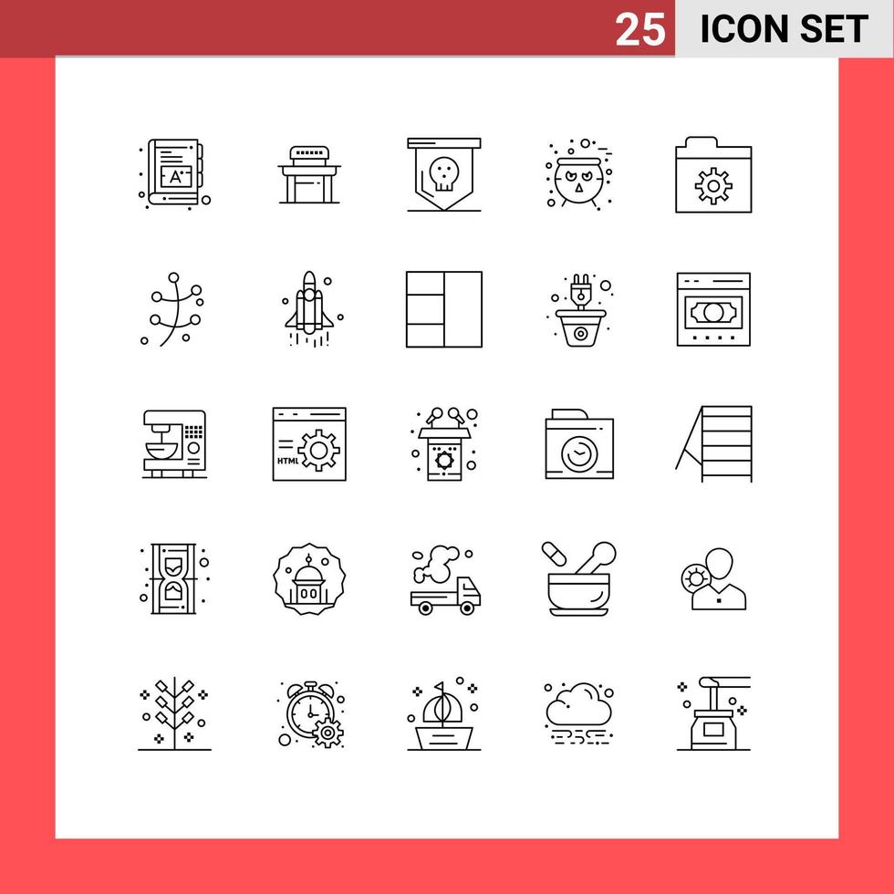 Mobile Interface Line Set of 25 Pictograms of files scary board halloween board Editable Vector Design Elements