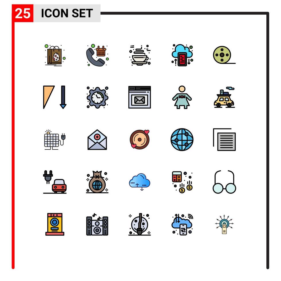 conjunto moderno de 25 colores planos y símbolos de líneas rellenas, como elementos de diseño de vectores editables en caliente de la tienda móvil de álbumes