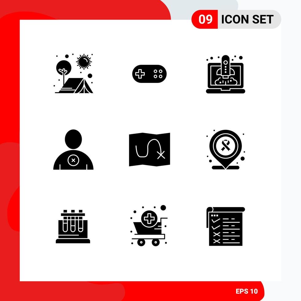 9 Solid Glyph concept for Websites Mobile and Apps route user plus man startup Editable Vector Design Elements