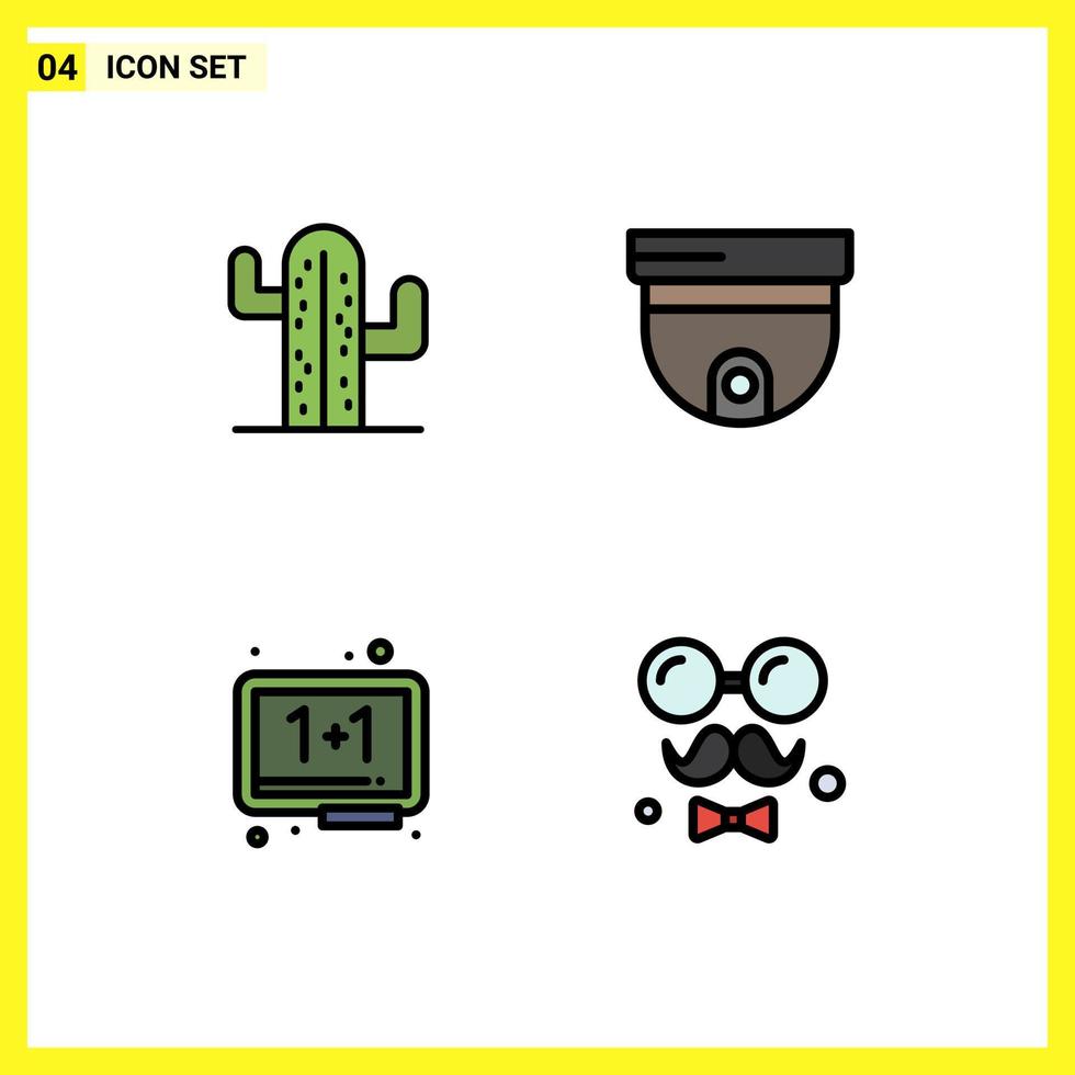 4 Thematic Vector Filledline Flat Colors and Editable Symbols of cactus education american security school Editable Vector Design Elements