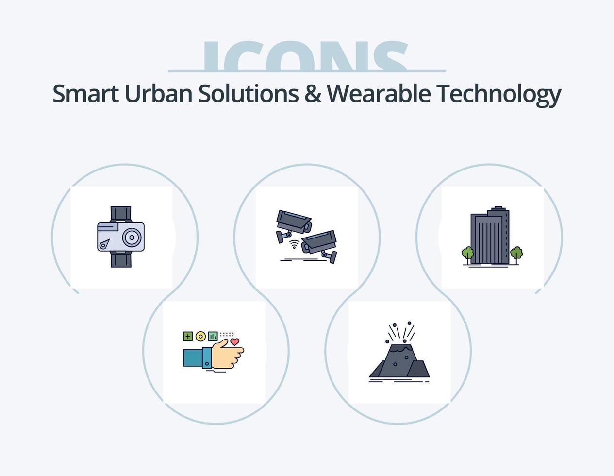 soluciones urbanas inteligentes y diseño de iconos llenos de línea de tecnología usable paquete de iconos 5. fábrica. GPS. cabeza. cerebro vector