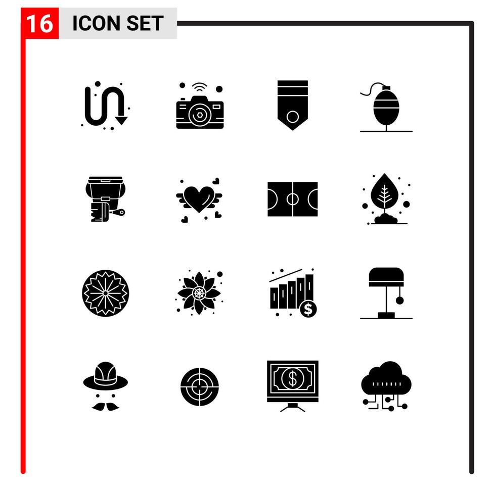 Modern Set of 16 Solid Glyphs and symbols such as paint fish wifi bobber rank Editable Vector Design Elements