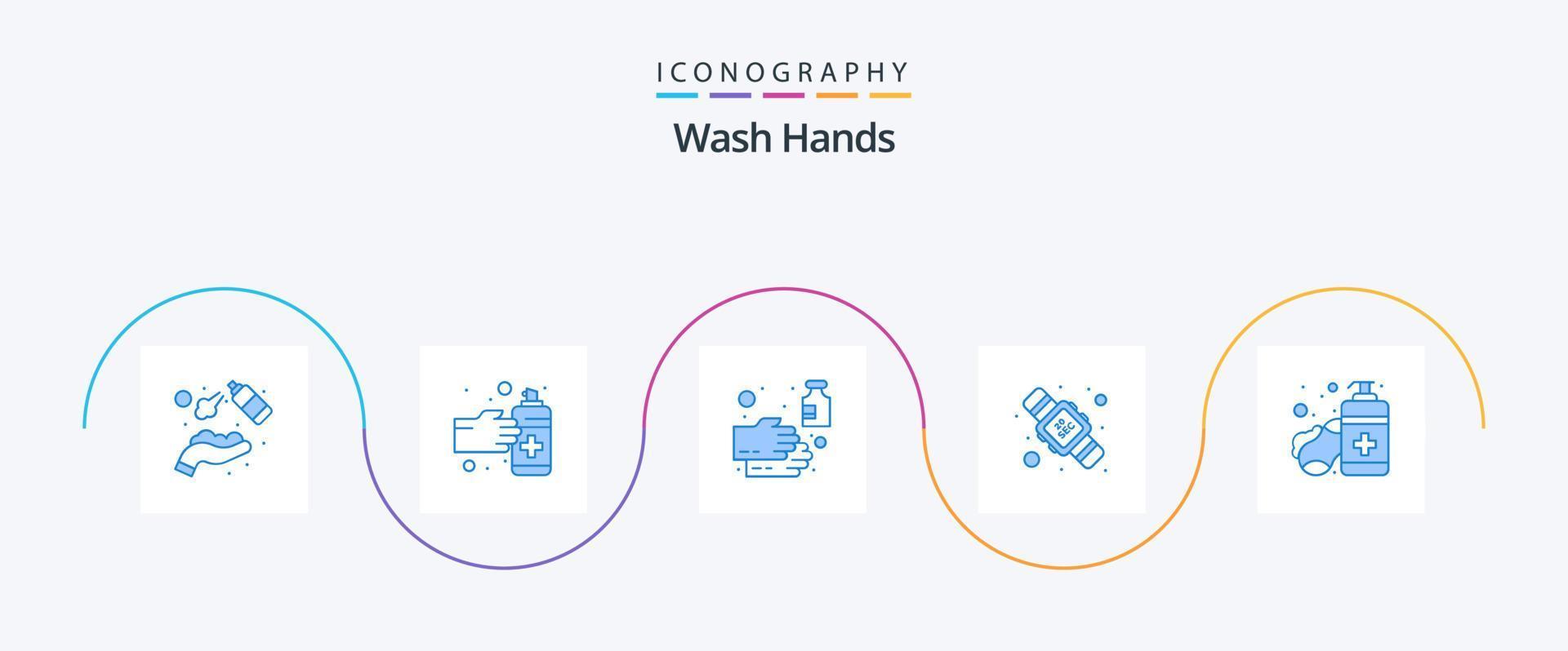 Wash Hands Blue 5 Icon Pack Including washing. seconds. spray. hands hygiene. wash vector