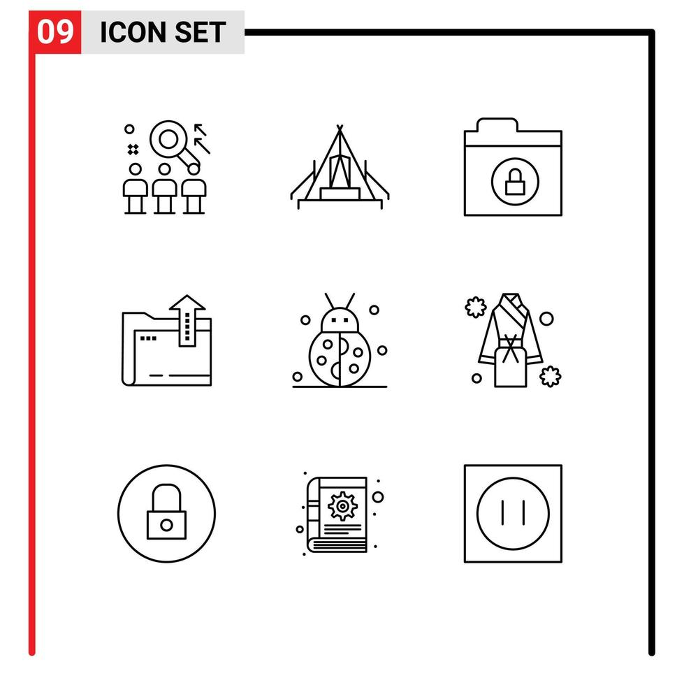 conjunto de 9 iconos de interfaz de usuario modernos signos de símbolos para elementos de diseño de vector editables de bloqueo de dacoment de campamento de archivos de otoño