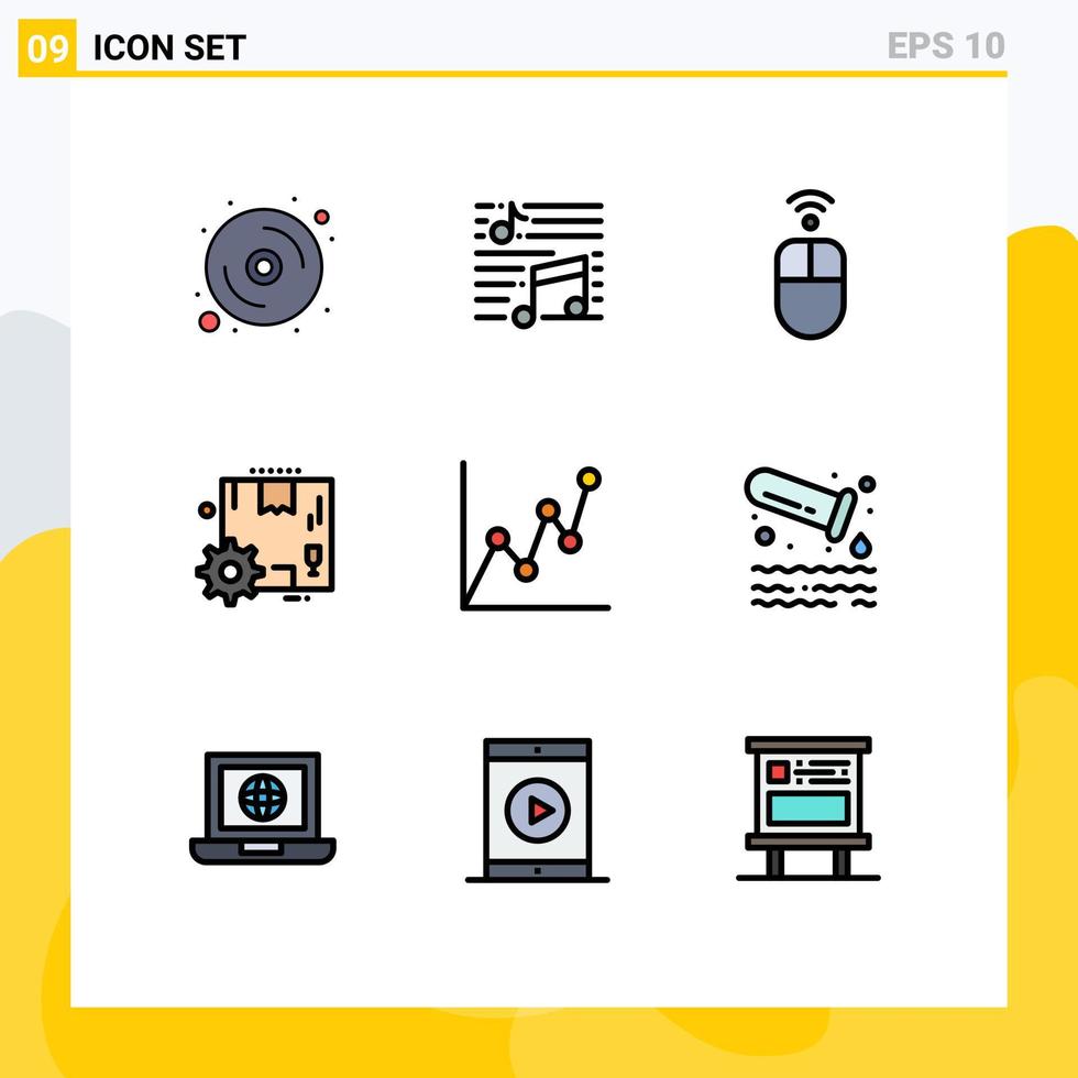 Pack of 9 Modern Filledline Flat Colors Signs and Symbols for Web Print Media such as atm gear sound configuration wireless Editable Vector Design Elements