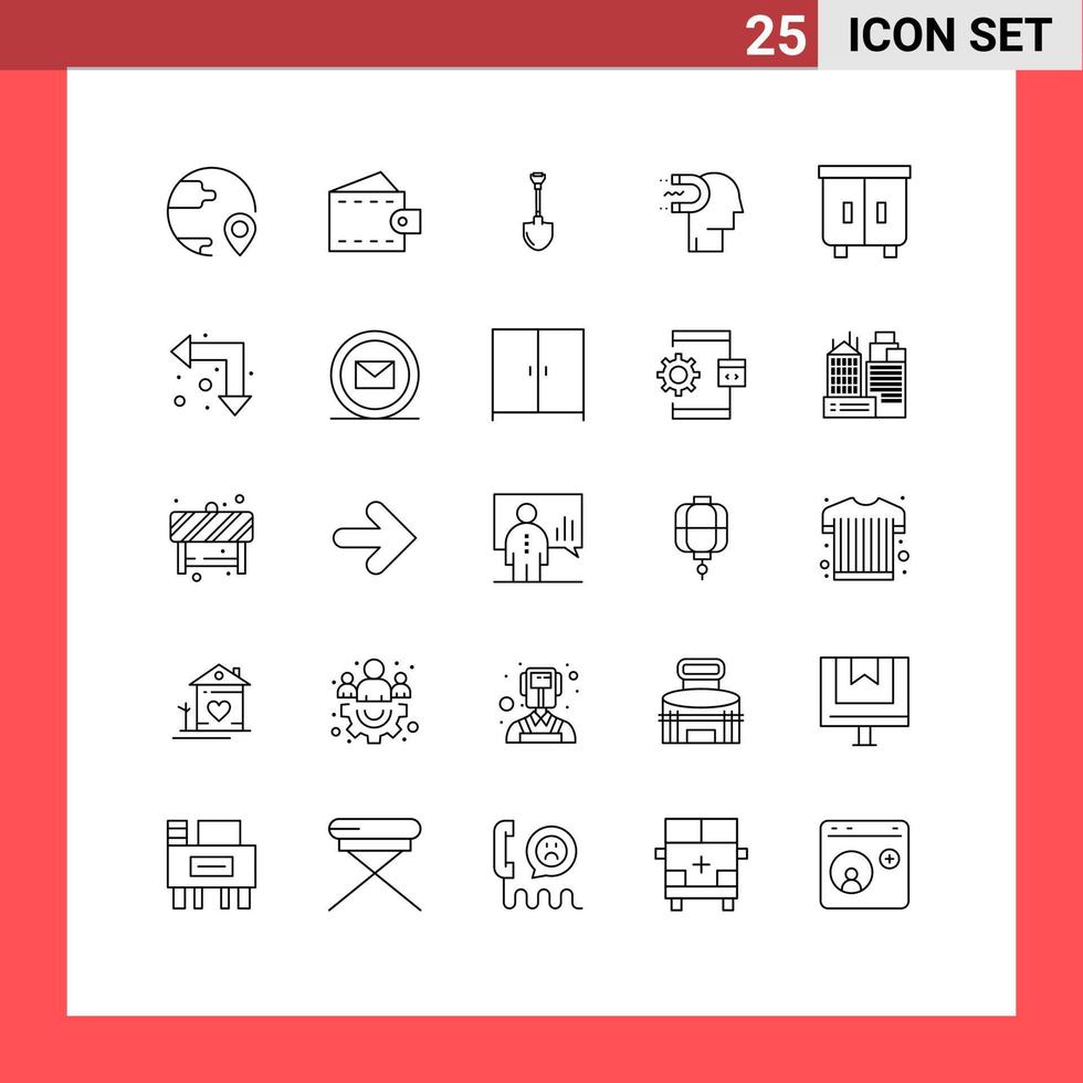 Stock Vector Icon Pack of 25 Line Signs and Symbols for influence engagement wallet power of influence repair Editable Vector Design Elements