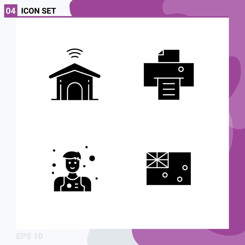 Group of 4 Modern Solid Glyphs Set for electronic waiter technology printer australia Editable Vector Design Elements