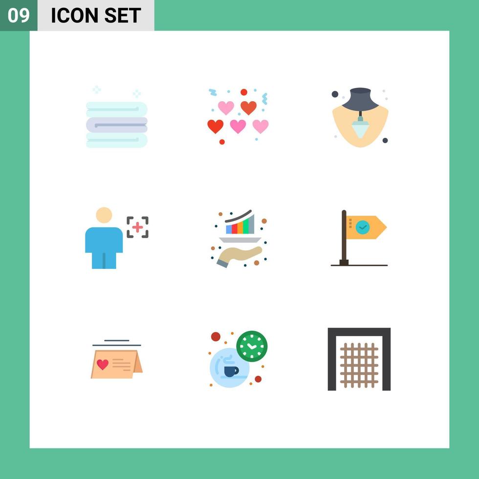 9 Flat Color concept for Websites Mobile and Apps marketing graph gold bar image Editable Vector Design Elements