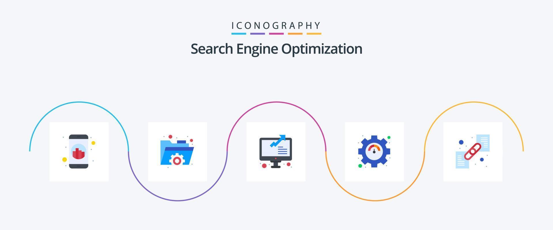 Seo Flat 5 Icon Pack Including link. gear. graph. settings. productivity vector