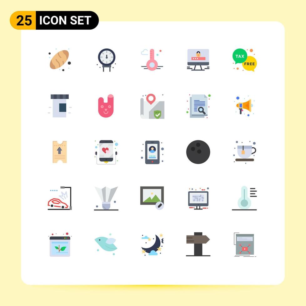 Modern Set of 25 Flat Colors Pictograph of free duty thermometer security internet Editable Vector Design Elements