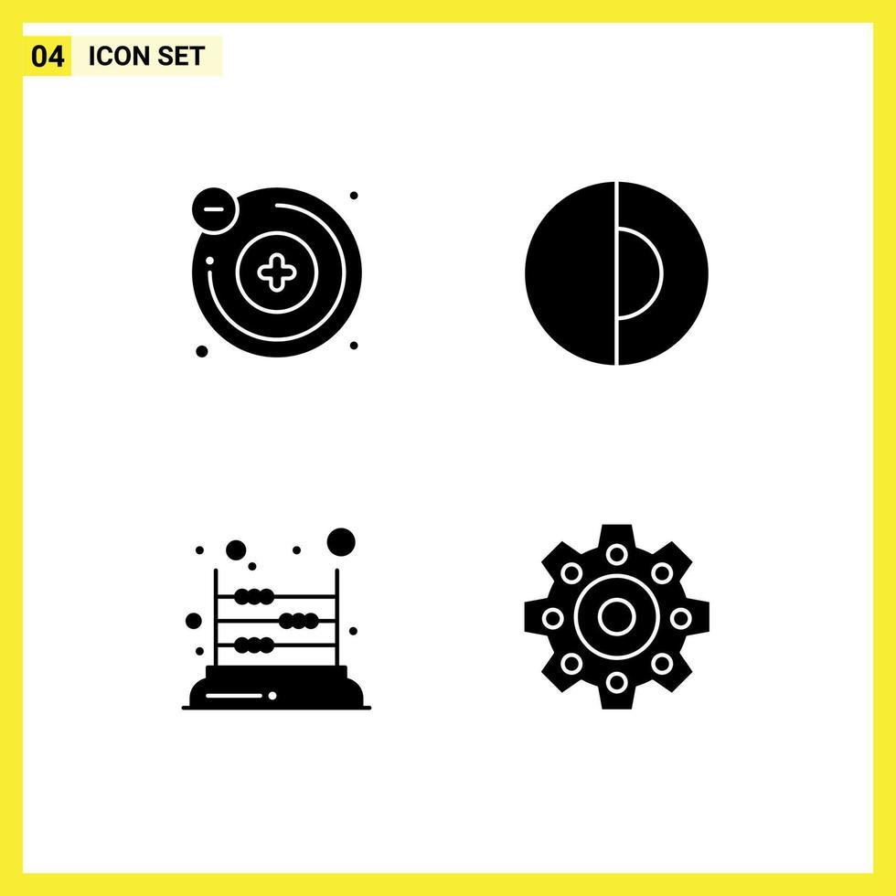 paquete de 4 signos y símbolos de glifos sólidos modernos para medios de impresión web, como elementos de diseño de vectores editables de átomos matemáticas tierra mundo escuela