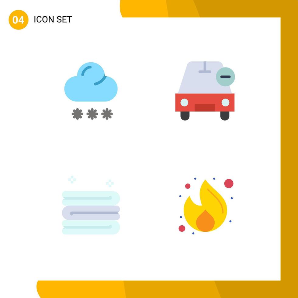 4 User Interface Flat Icon Pack of modern Signs and Symbols of cloud clean weather less towel Editable Vector Design Elements