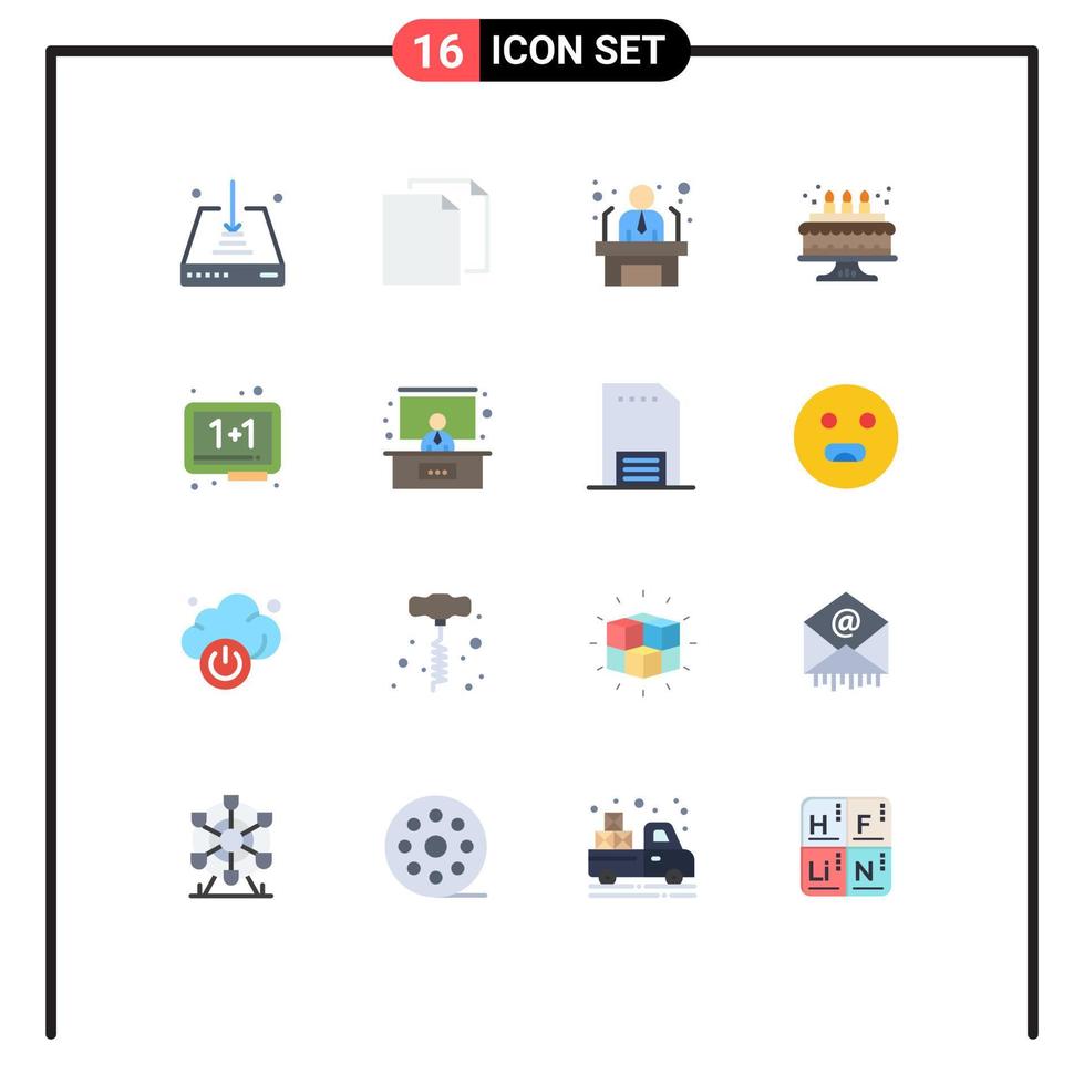 grupo universal de símbolos de iconos de 16 colores planos modernos de la tabla de borrador solicitante vela cumpleaños paquete editable de elementos creativos de diseño de vectores