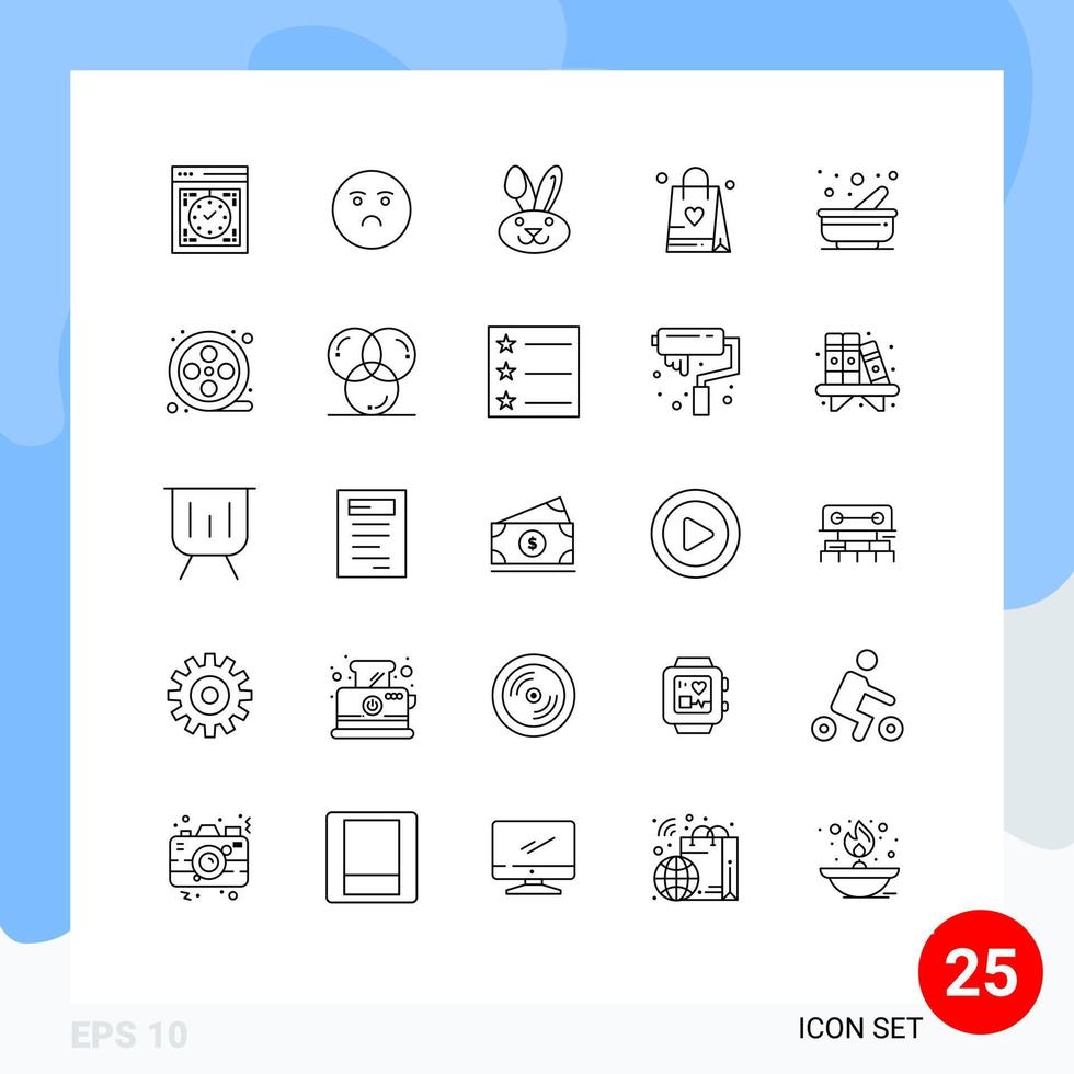 conjunto de 25 iconos modernos de la interfaz de usuario símbolos signos para la cocina de mortero bolsa de compras de amor triste elementos de diseño vectorial editables vector