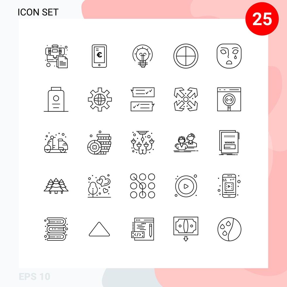 Universal Icon Symbols Group of 25 Modern Lines of mask emotion bulb household decoration Editable Vector Design Elements