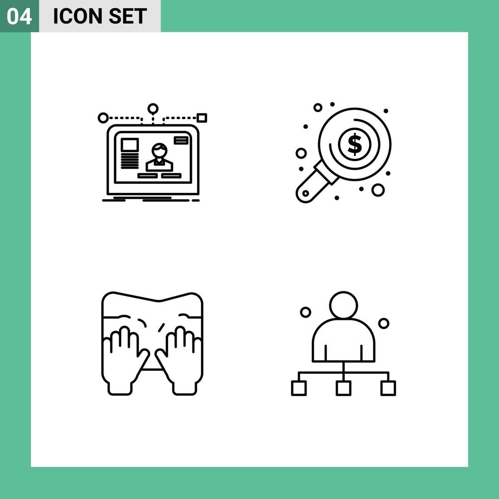 Mobile Interface Line Set of 4 Pictograms of interface massage layout money spa Editable Vector Design Elements