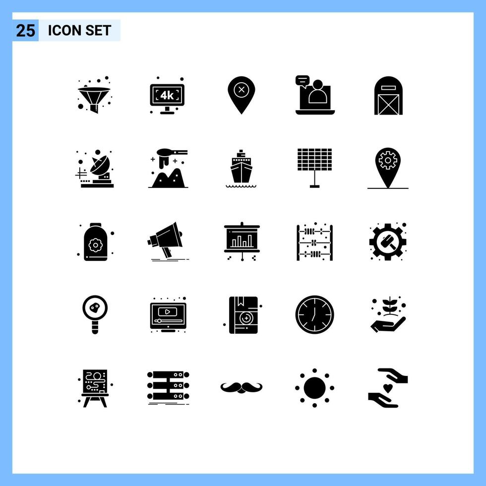 Group of 25 Solid Glyphs Signs and Symbols for farm agriculture map meeting chat Editable Vector Design Elements