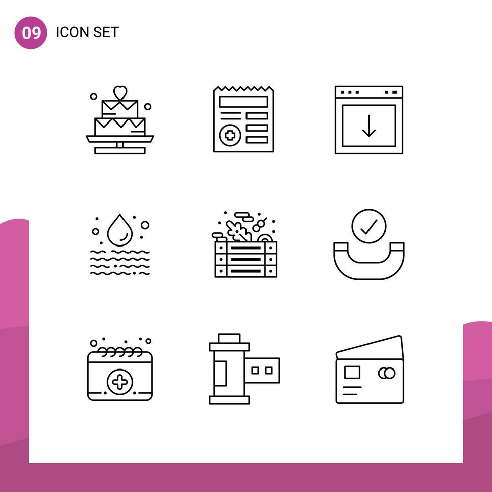 Stock Vector Icon Pack of 9 Line Signs and Symbols for green pollution app leak south Editable Vector Design Elements