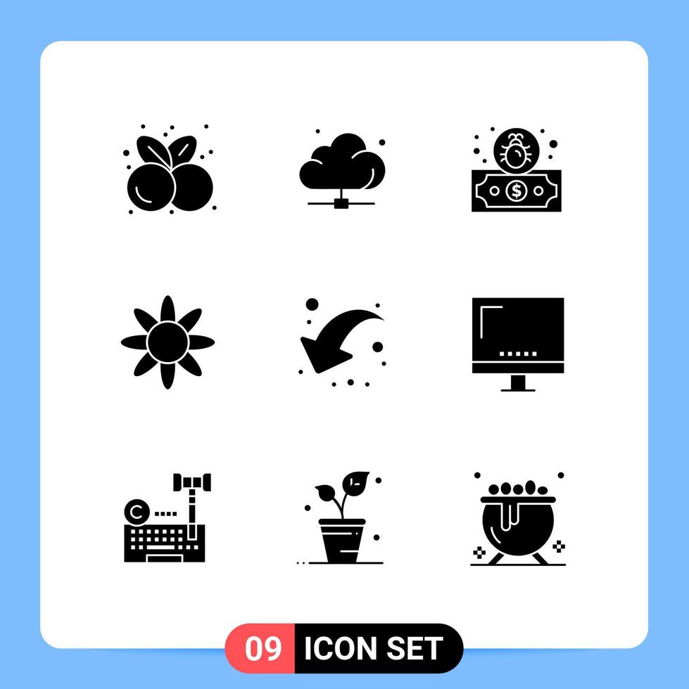 Group of 9 Modern Solid Glyphs Set for share nature server herb security Editable Vector Design Elements