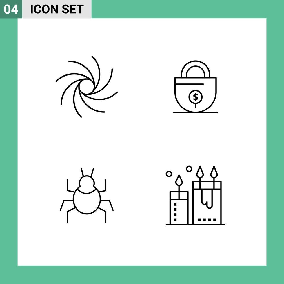 Group of 4 Filledline Flat Colors Signs and Symbols for galaxy virus business lock beauty Editable Vector Design Elements