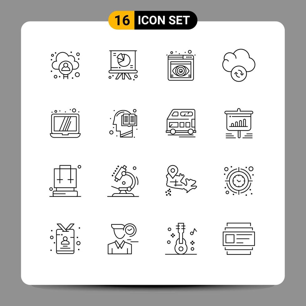 16 Thematic Vector Outlines and Editable Symbols of technology computer eye sync cloud Editable Vector Design Elements