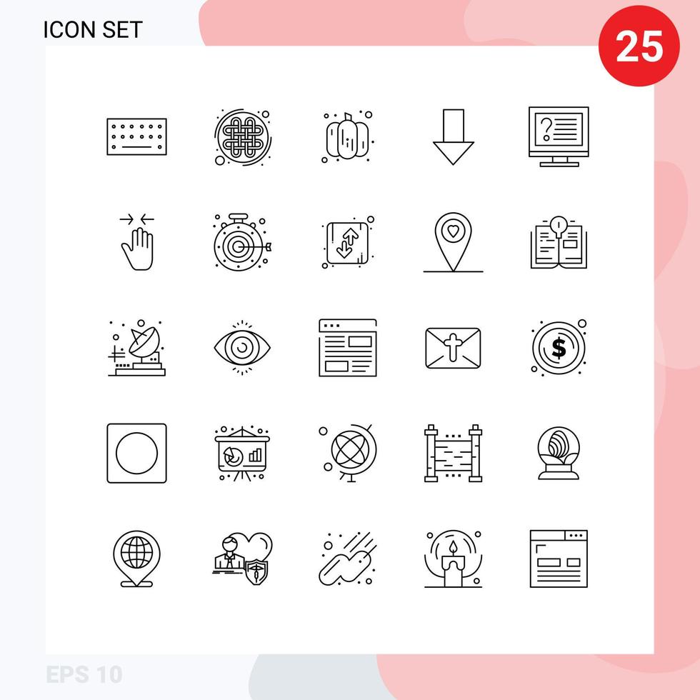 Set of 25 Vector Lines on Grid for info contact pumpkin computer down arrow Editable Vector Design Elements