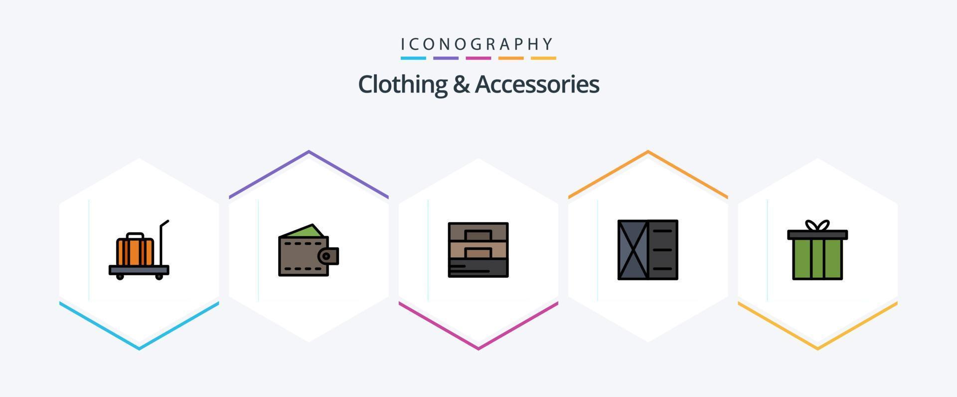 Clothing and Accessories 25 FilledLine icon pack including . accessories. vector