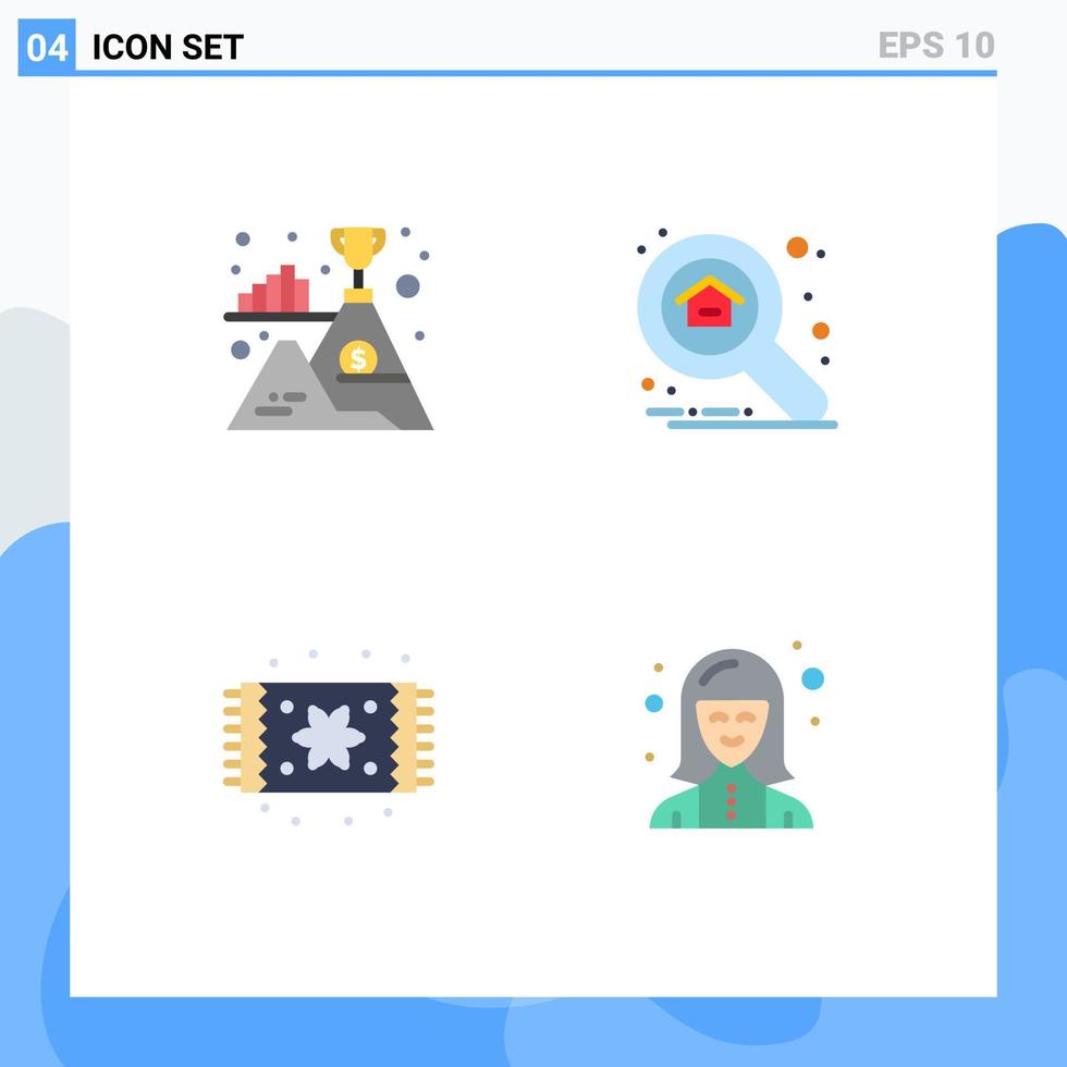 paquete de línea de vector editable de 4 iconos planos simples de decoración de bandera ganador búsqueda hogar vida elementos de diseño de vector editable