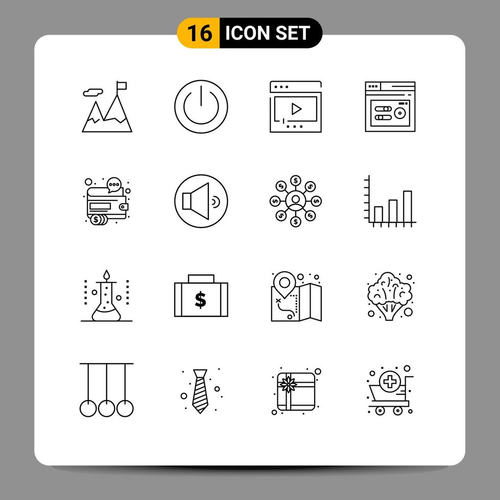 Pictogram Set of 16 Simple Outlines of web performance ui keyword multimedia Editable Vector Design Elements