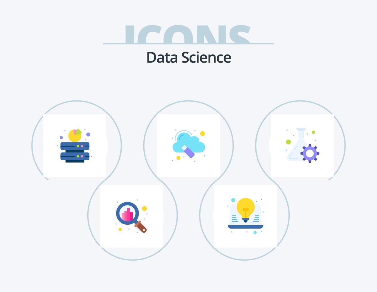 paquete de iconos planos de ciencia de datos 5 diseño de iconos. matraz. almacenamiento. respaldo. datos. servidor vector