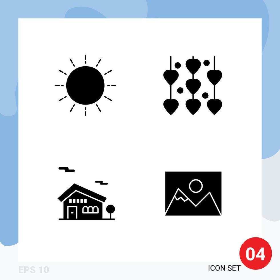 Set of 4 Modern UI Icons Symbols Signs for sun building sunrise love house Editable Vector Design Elements
