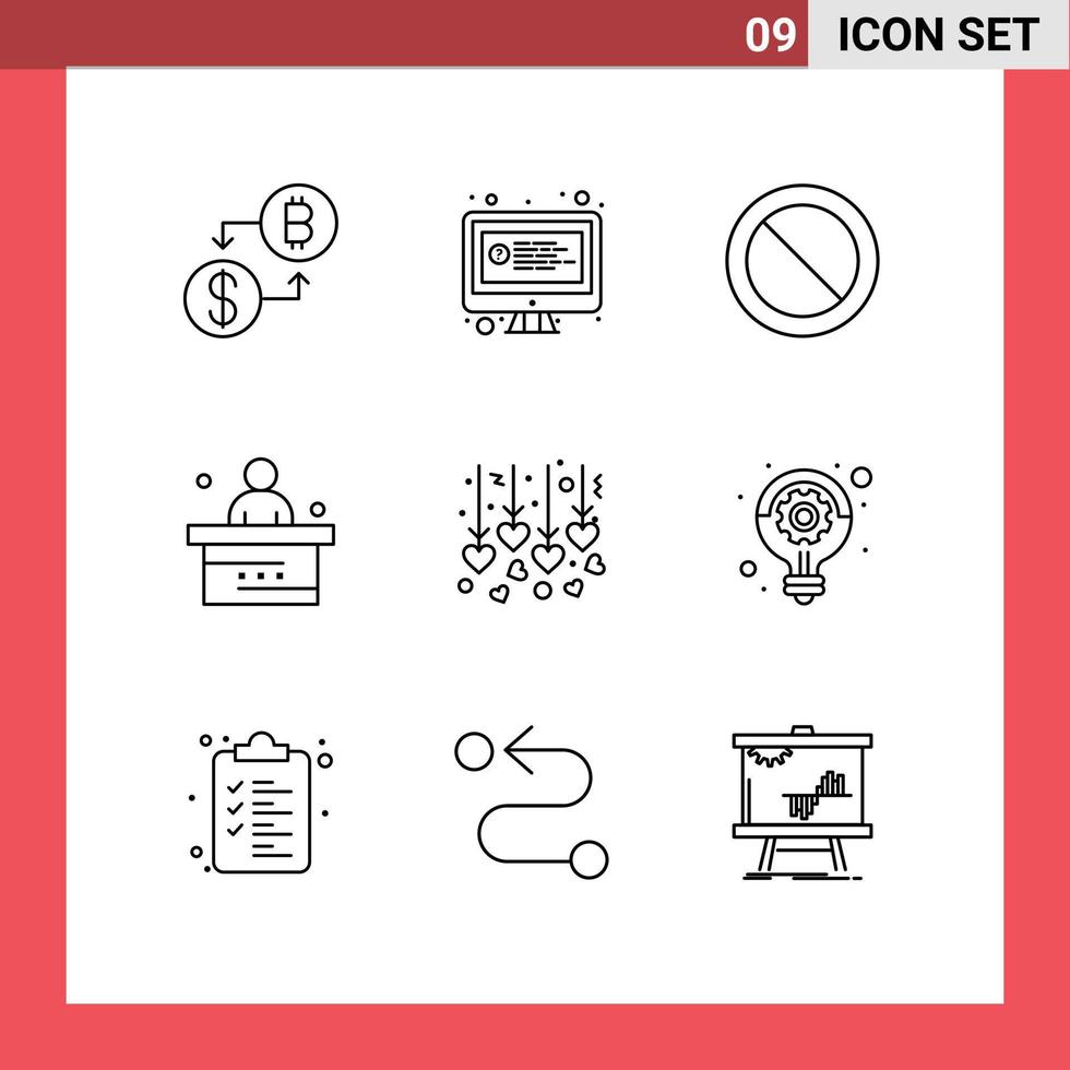 Modern Set of 9 Outlines and symbols such as heart study ban student desk Editable Vector Design Elements