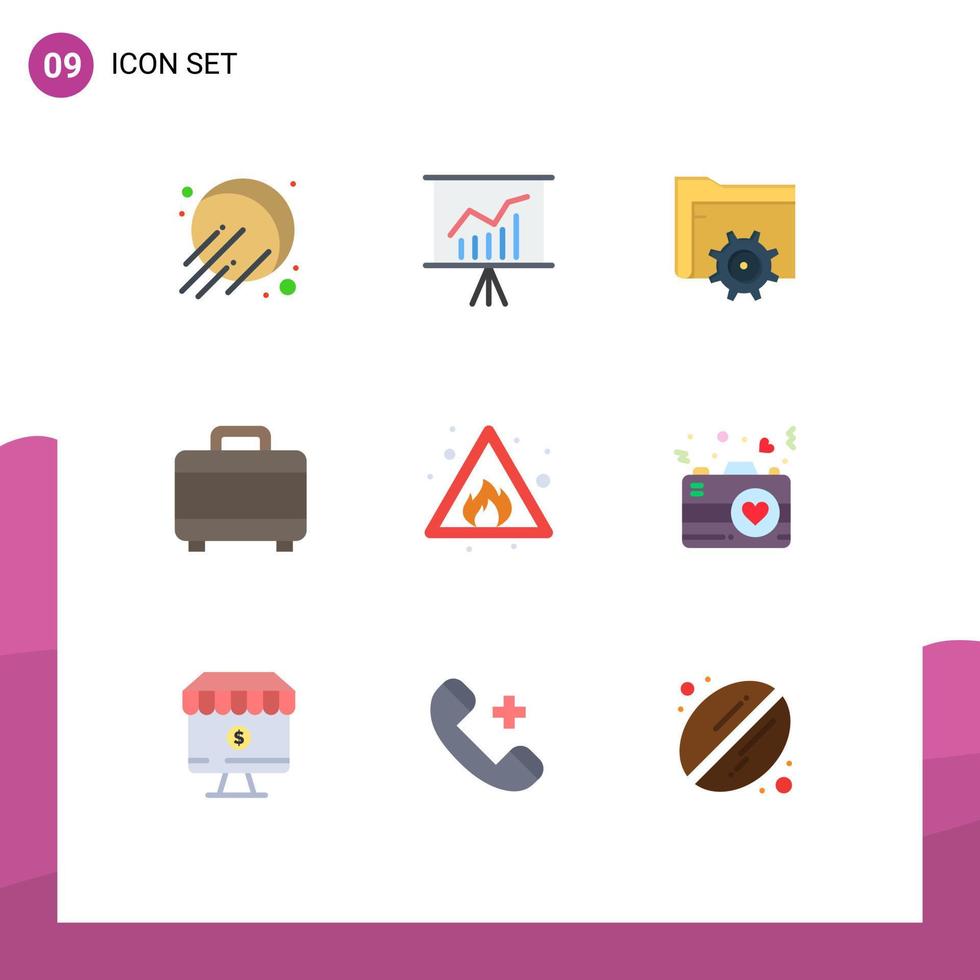 Modern Set of 9 Flat Colors and symbols such as sign fire setting alert project Editable Vector Design Elements
