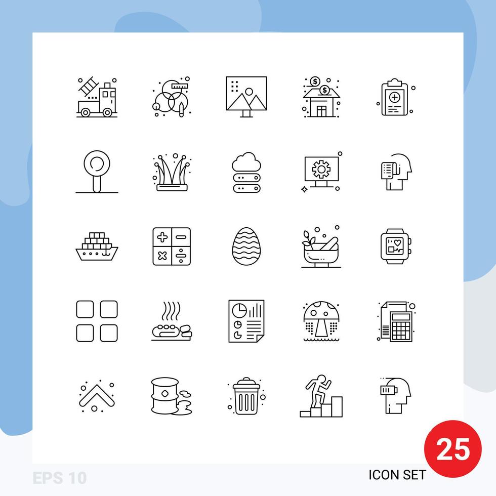 25 símbolos de signos de línea universal de finanzas de acciones que alteran la imagen empresarial retoque fotográfico elementos de diseño vectorial editables vector