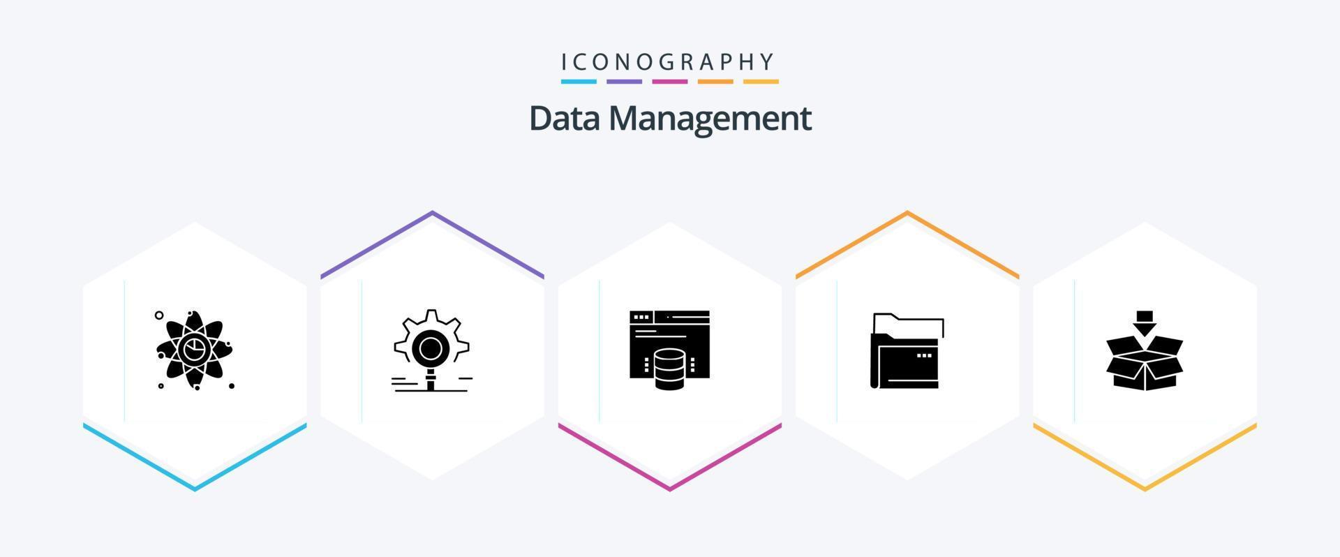 Data Management 25 Glyph icon pack including data . web. research . server . hosting website vector