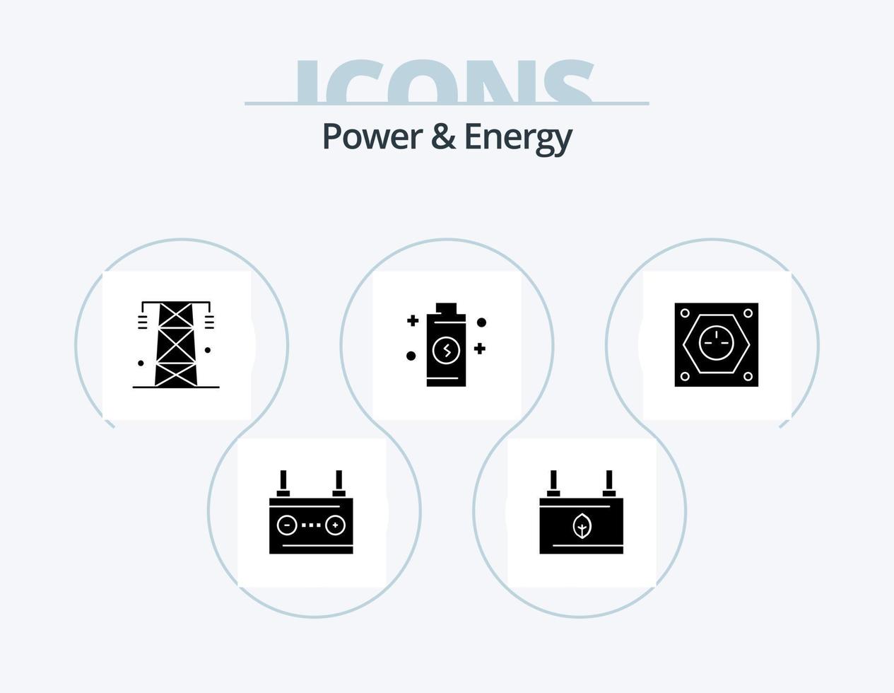 paquete de iconos de glifos de energía y energía 5 diseño de iconos. energía. batería. electricidad. torre. línea vector