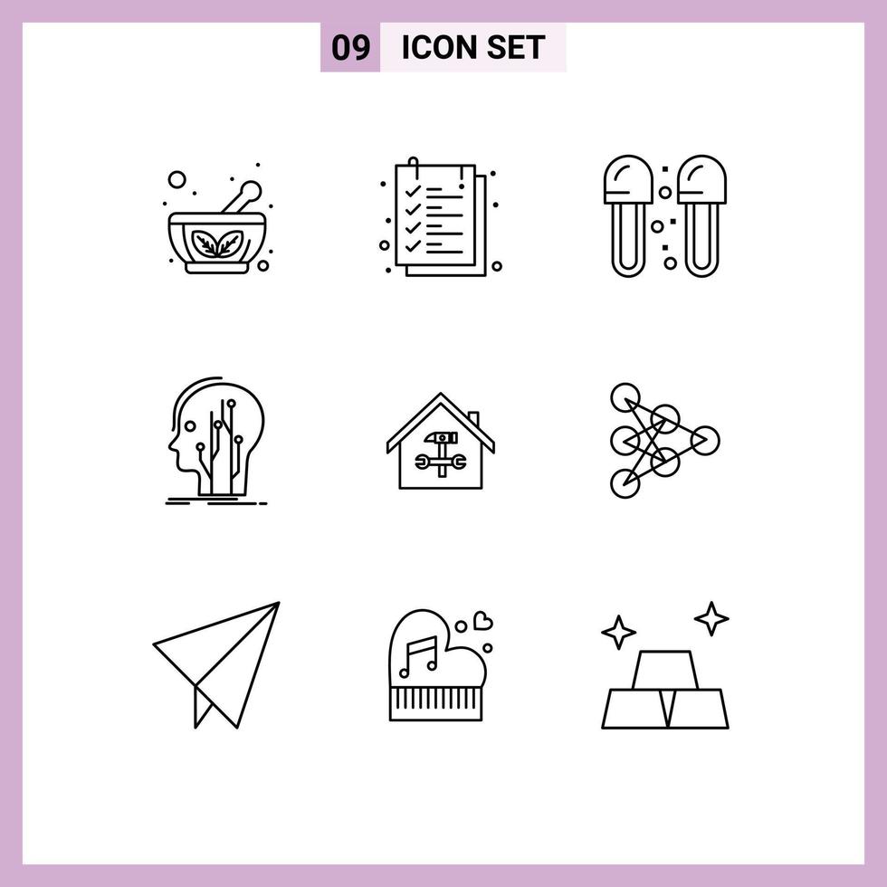 9 Universal Outline Signs Symbols of network human bath head slippers Editable Vector Design Elements