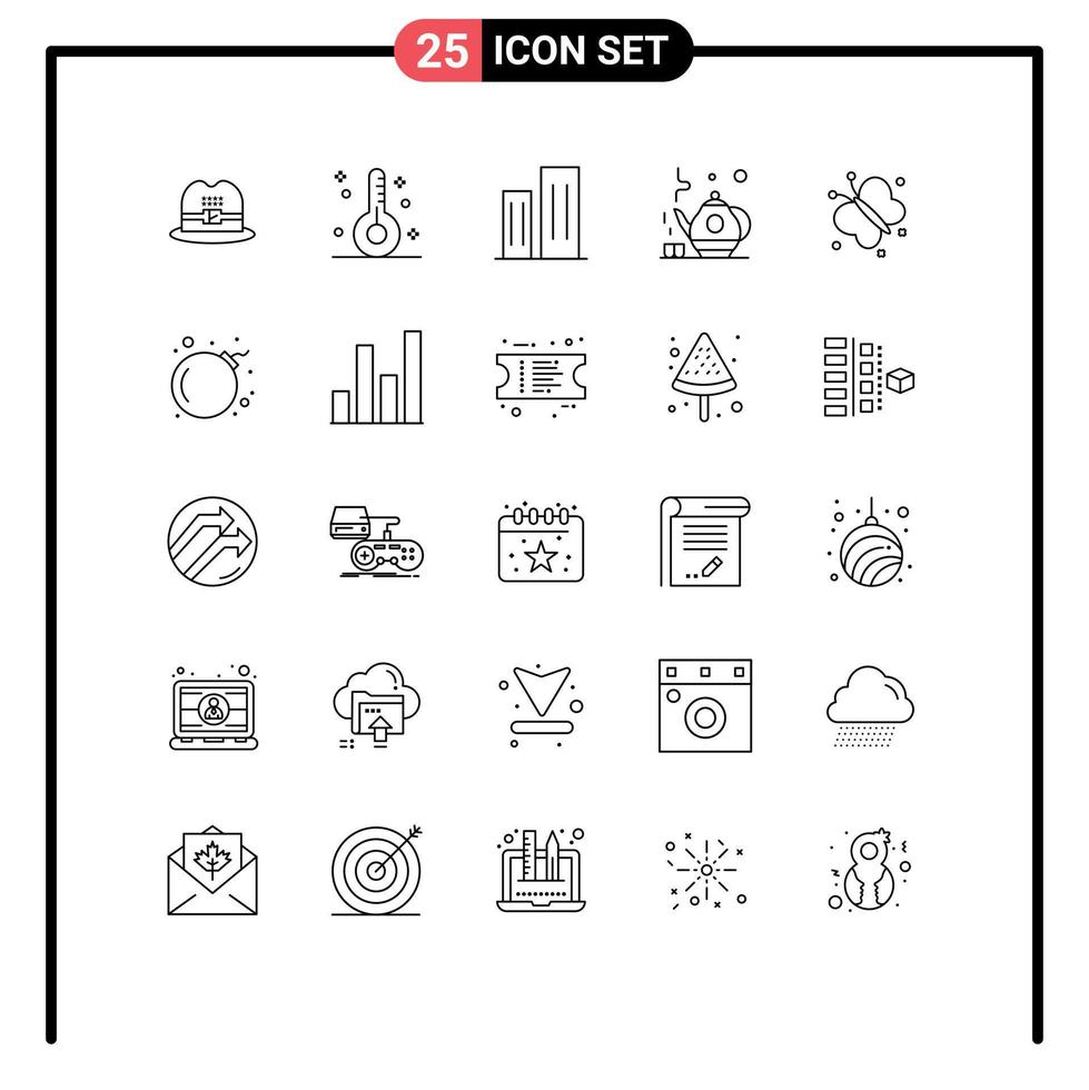 Universal Icon Symbols Group of 25 Modern Lines of fly green tea architecture teapot skyscrapers Editable Vector Design Elements