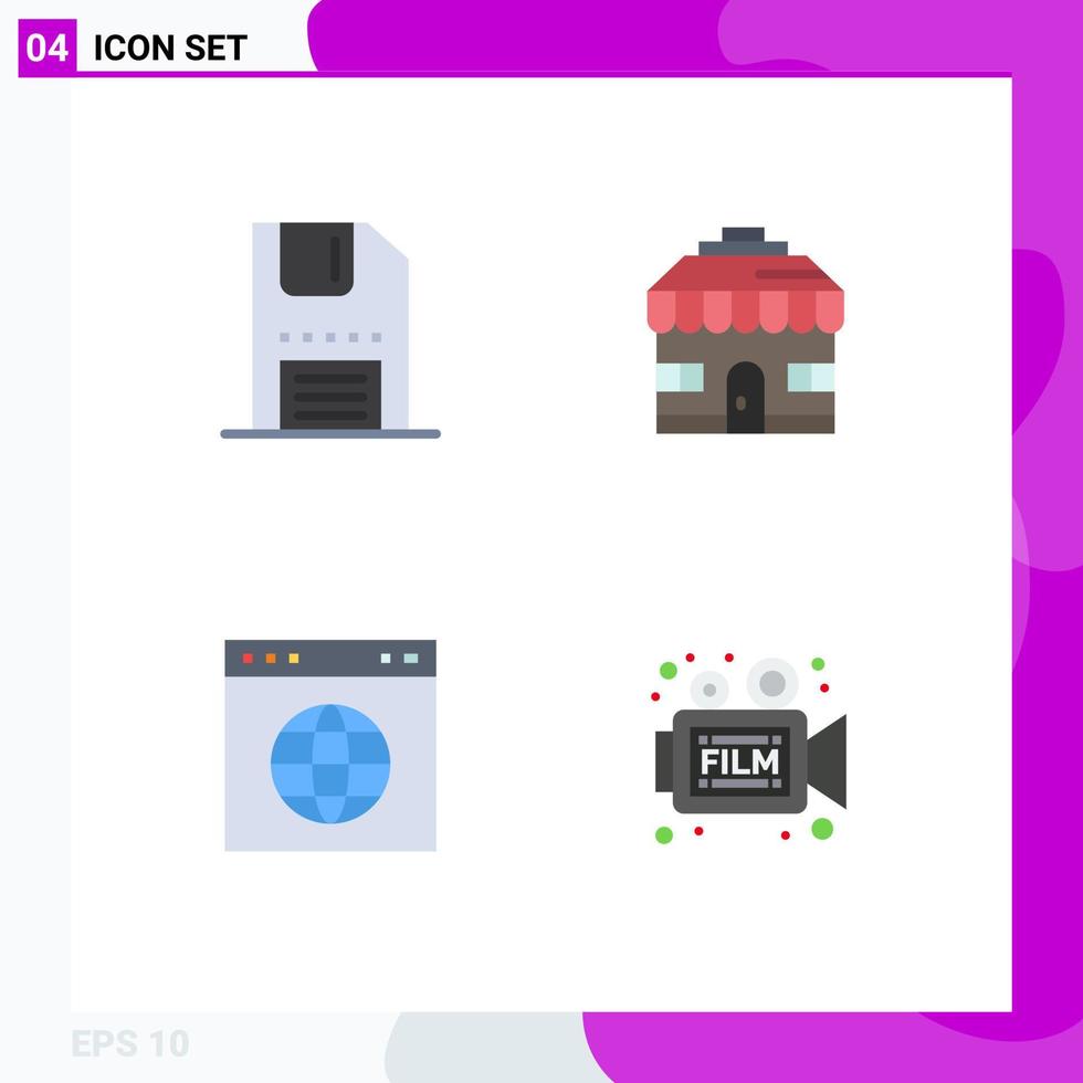 4 Universal Flat Icons Set for Web and Mobile Applications disc link interface house website Editable Vector Design Elements